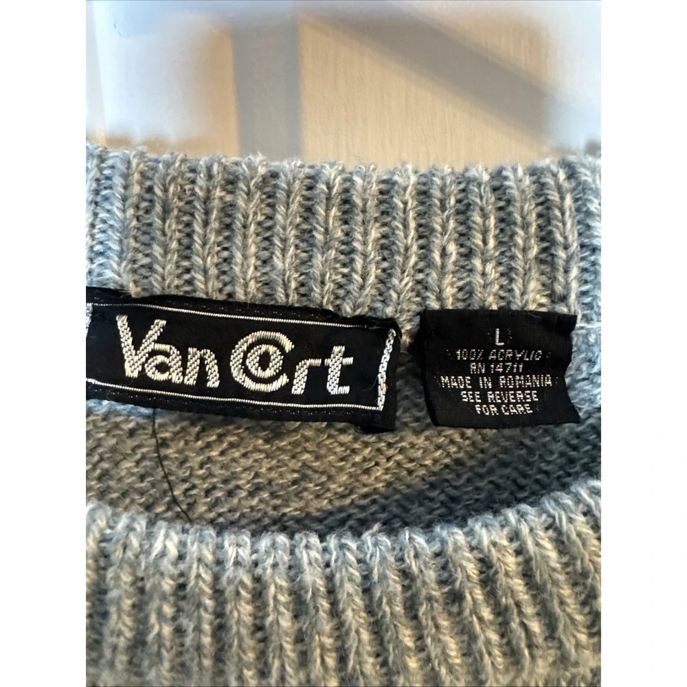 Vintage Van‎ Cort Sweater Mens Large Blue Gray Crewneck Knit Pullover Acrylic